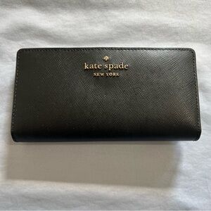 Kate Spade Black Staci Saffiano Leather Wallet with Gold Logo